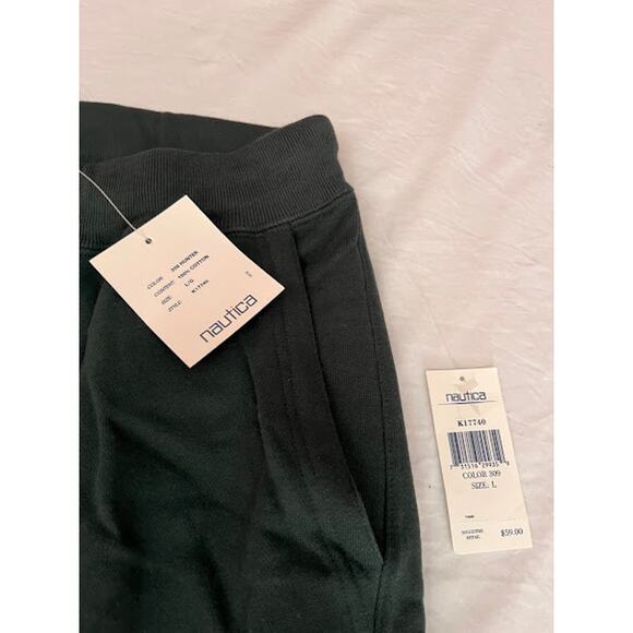 VTG NWT Nautica Sweatpants Mens Green Yellow Toggles Size L - Picture 9 of 9